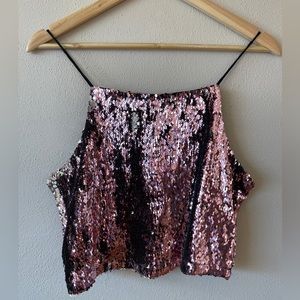 Pink Sequin Crop Top